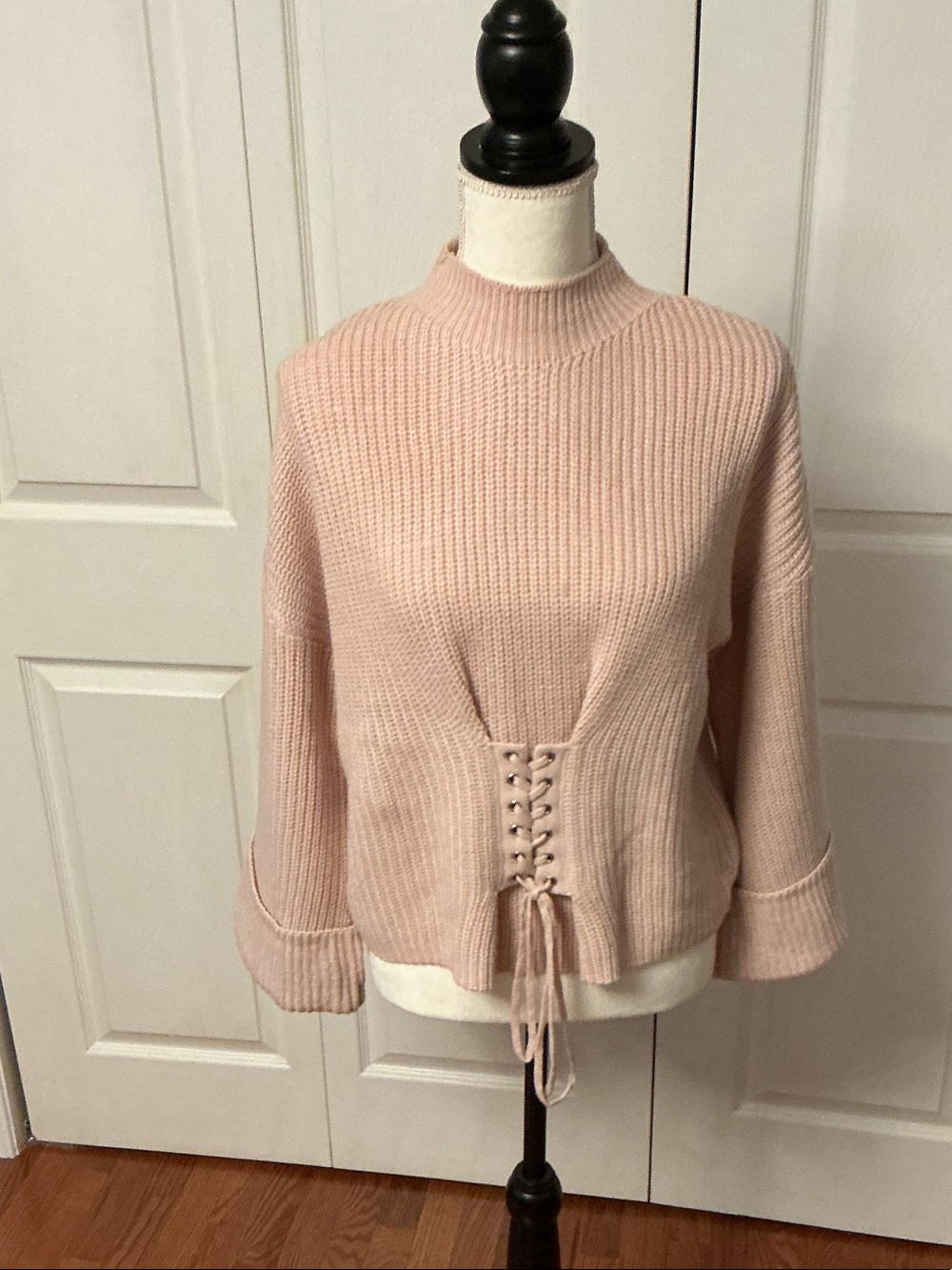 hippie laundry Blush Pink Lace-Up Waist Ribbed Sweater